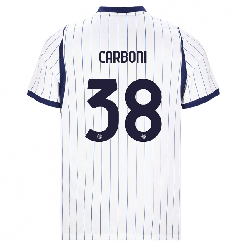 Danxen Mujer Camiseta Valentin Carboni #38 Blanco Azul Marino 2ª Equipación 2026/27 La Camisa