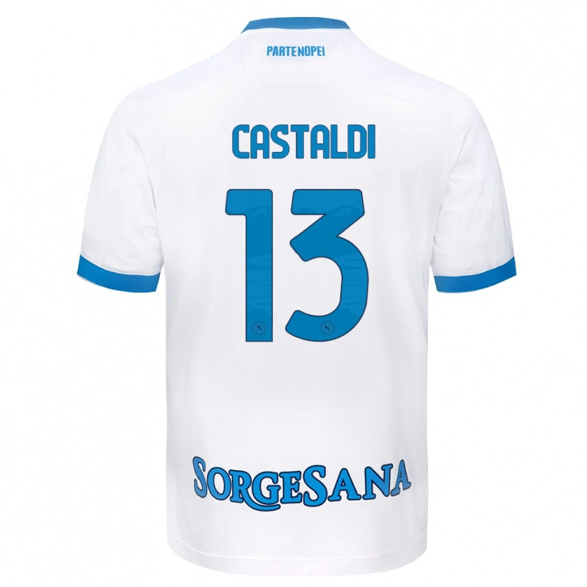 Danxen Mujer Camiseta Ciro Castaldi #13 Blanco Azul Cielo 2ª Equipación 2026/27 La Camisa