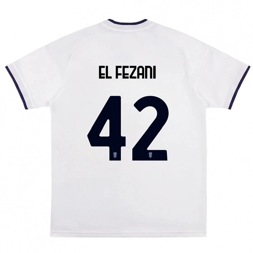 Danxen Mujer Camiseta Mohamed El Fezani #42 Blanco Rojo Azul Real 2ª Equipación 2026/27 La Camisa