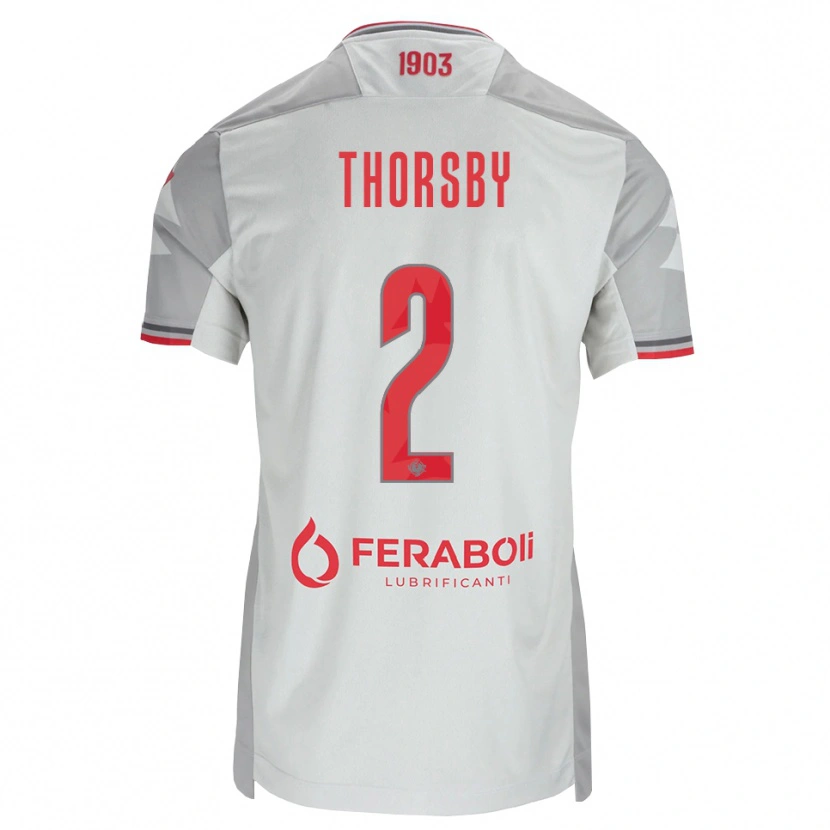 Danxen Mujer Camiseta Morten Thorsby #2 Gris Blanco Rojo 2ª Equipación 2026/27 La Camisa