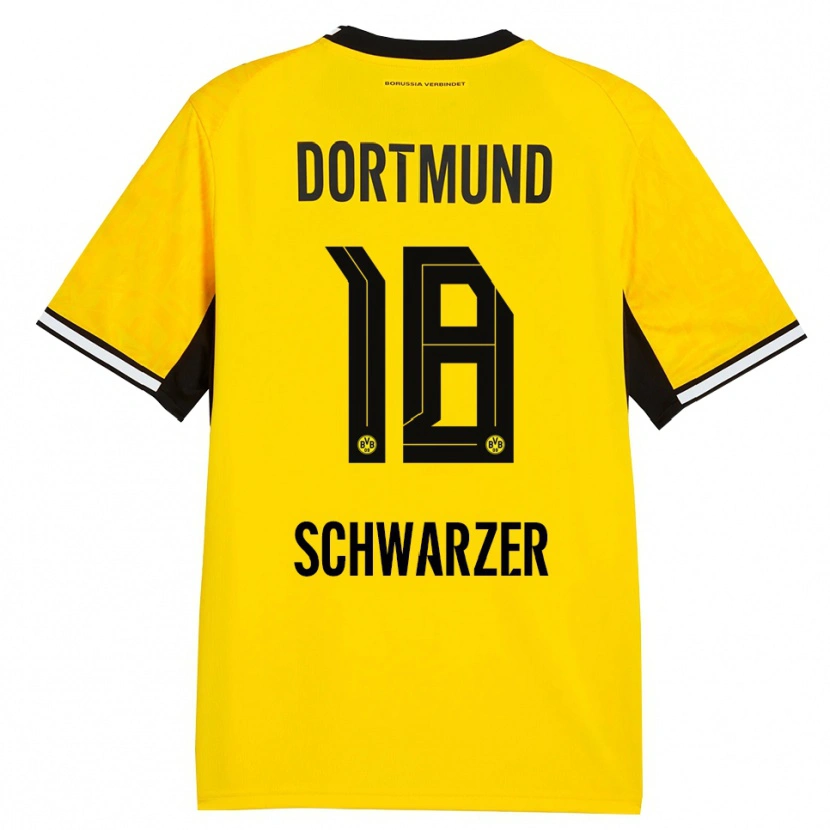 Danxen Niño Camiseta Jonas Schwarzer #18 Amarillo Negro Blanco 1ª Equipación 2026/27 La Camisa