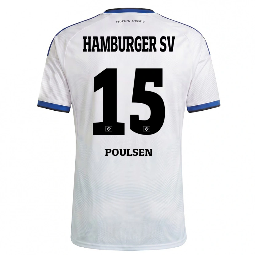 Danxen Niño Camiseta Yussuf Poulsen #15 Blanco Negro Azul 1ª Equipación 2026/27 La Camisa