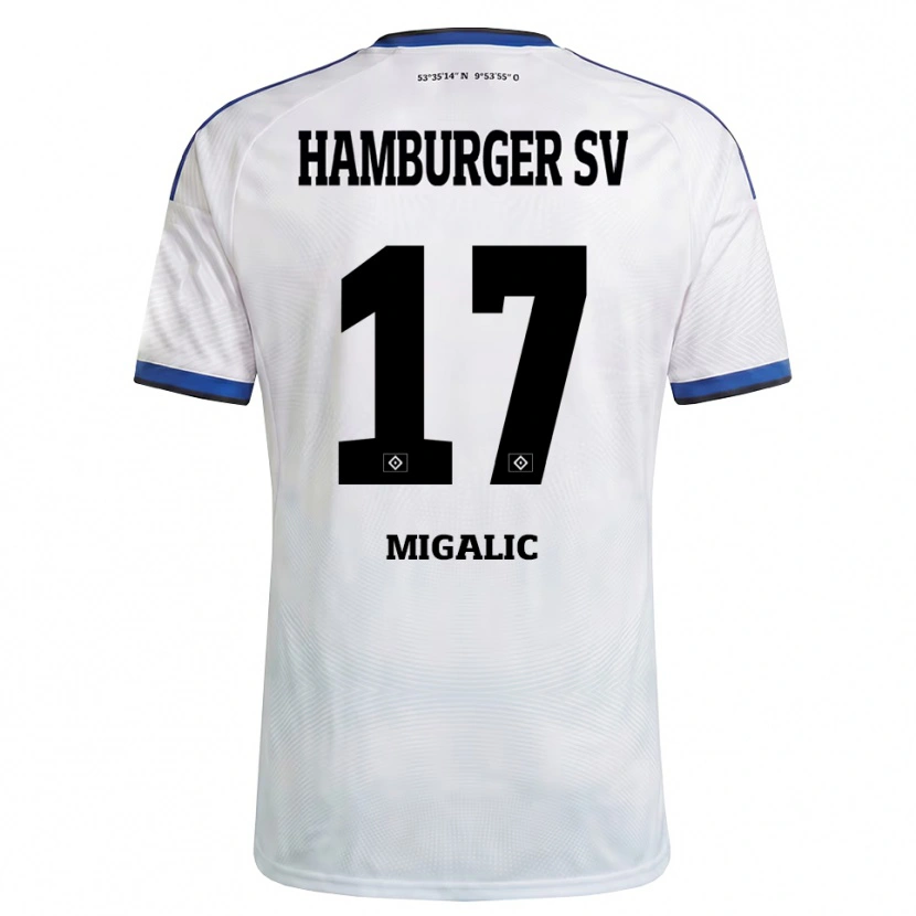 Danxen Niño Camiseta Dorian Migalic #17 Blanco Negro Azul 1ª Equipación 2026/27 La Camisa