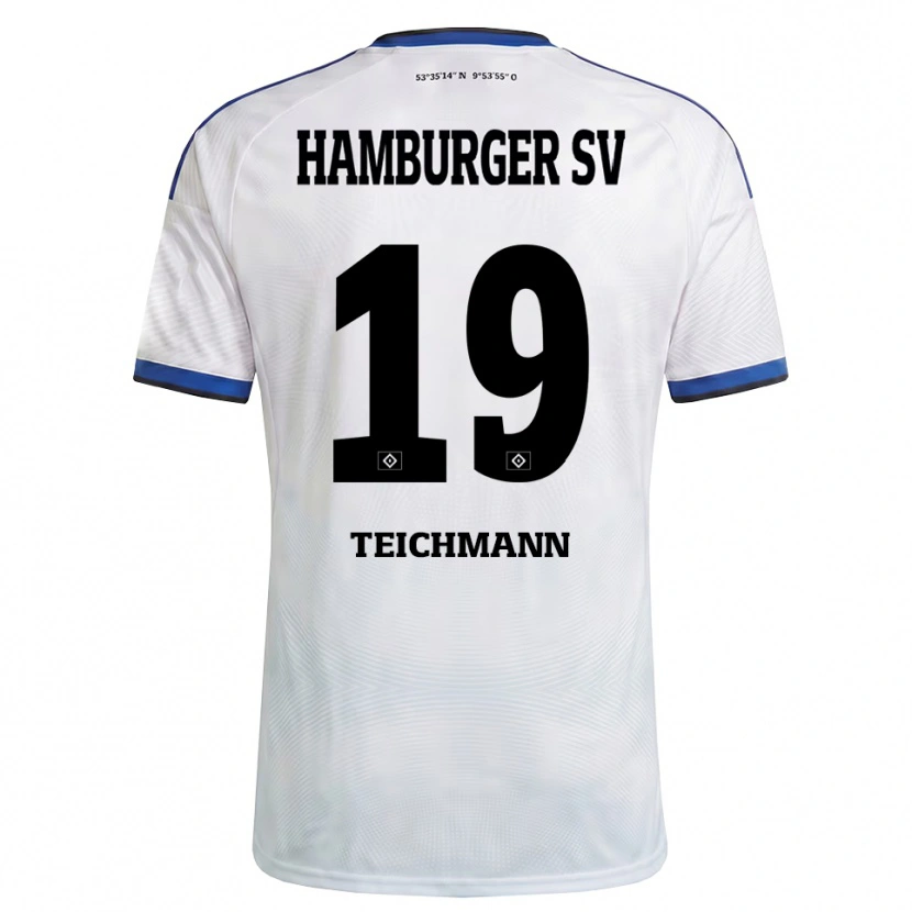 Danxen Niño Camiseta Mats Teichmann #19 Blanco Negro Azul 1ª Equipación 2026/27 La Camisa