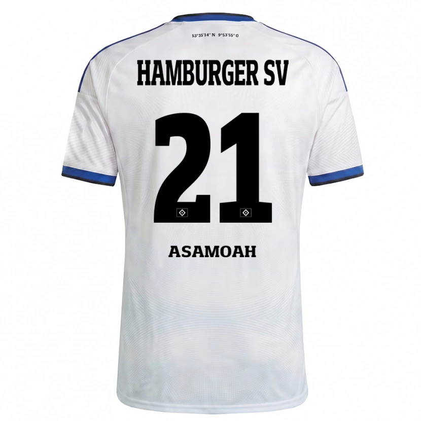 Danxen Niño Camiseta Justin Asamoah #21 Blanco Negro Azul 1ª Equipación 2026/27 La Camisa