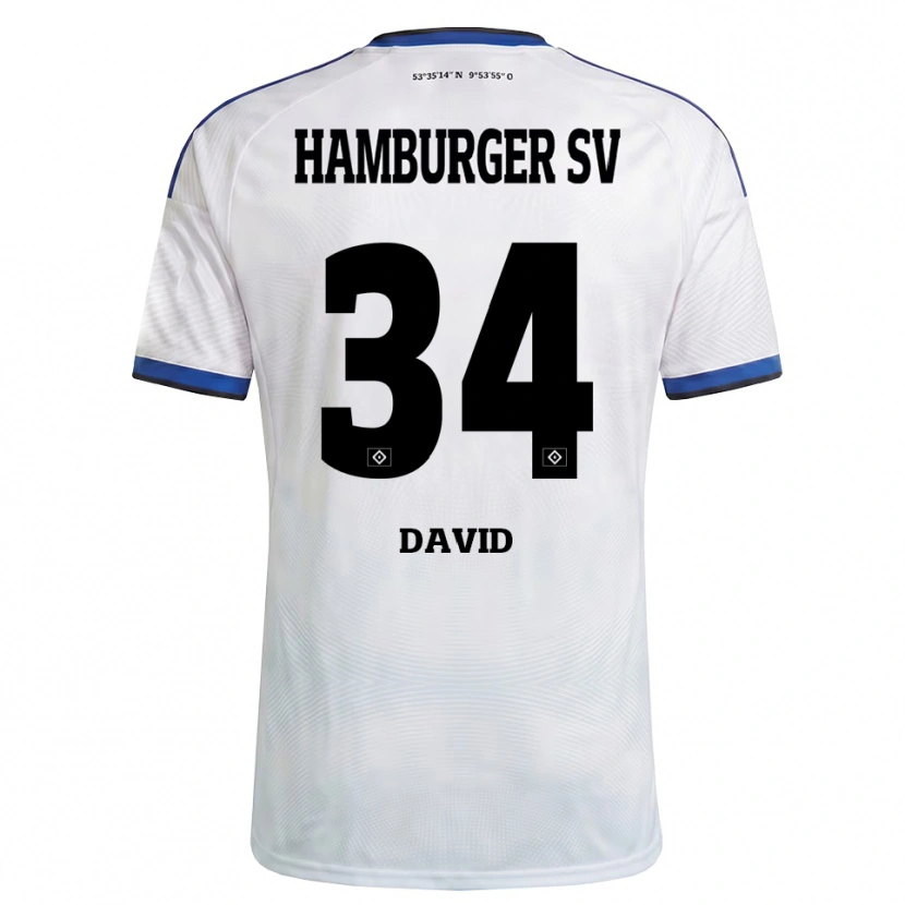 Danxen Niño Camiseta Jonas David #34 Blanco Negro Azul 1ª Equipación 2026/27 La Camisa
