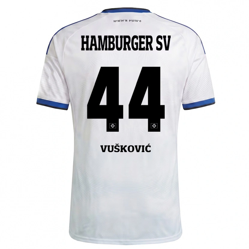 Danxen Niño Camiseta Mario Vuskovic #44 Blanco Negro Azul 1ª Equipación 2026/27 La Camisa