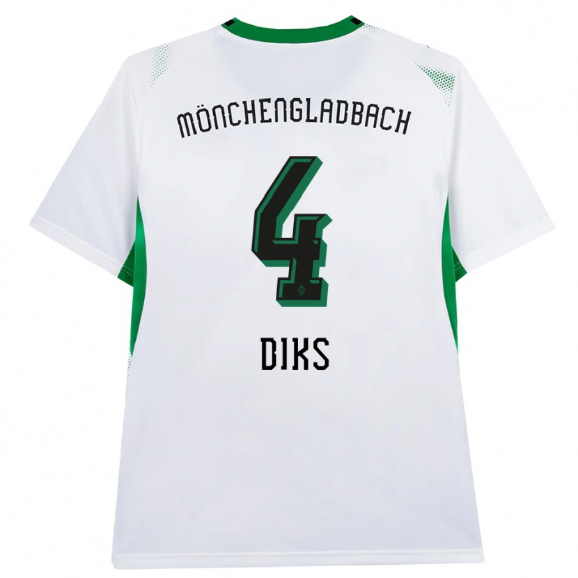 Danxen Niño Camiseta Kevin Diks #4 Blanco Negro Verde 1ª Equipación 2026/27 La Camisa