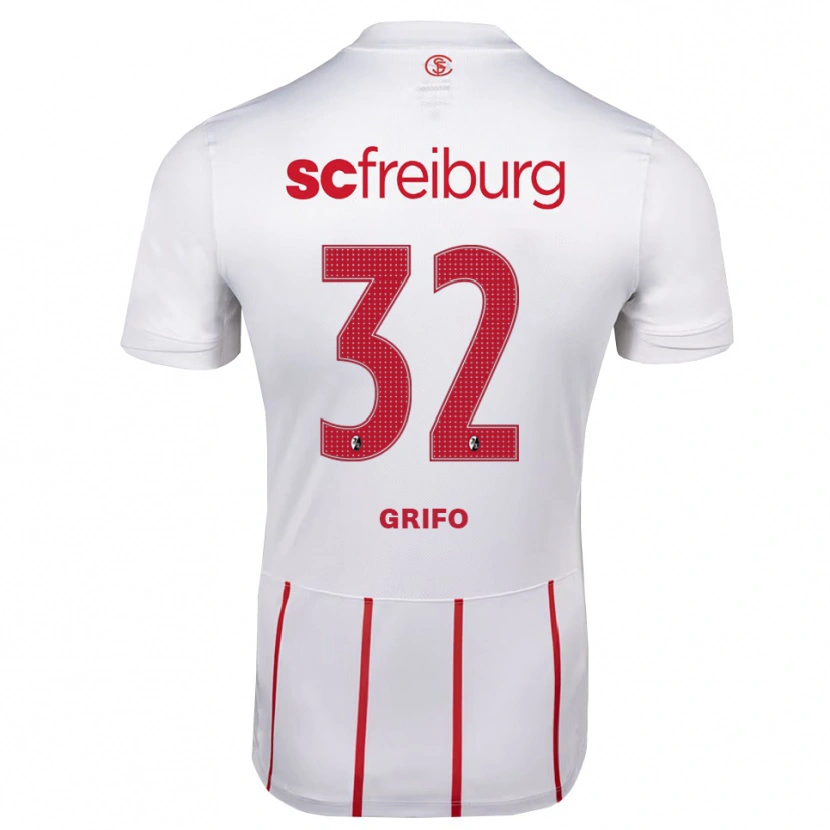 Danxen Niño Camiseta Vincenzo Grifo #32 Blanco Rojo Amarillo 2ª Equipación 2026/27 La Camisa