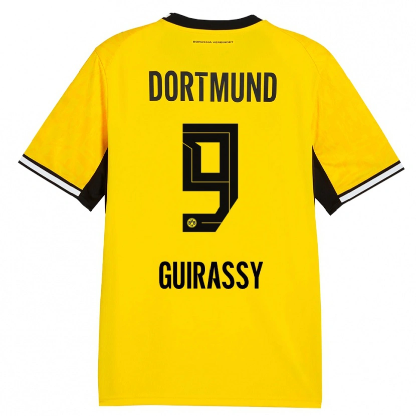 Danxen Mujer Camiseta Serhou Guirassy #9 Amarillo Negro Blanco 1ª Equipación 2026/27 La Camisa