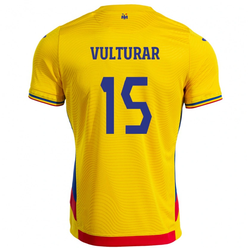 Danxen Niño Camiseta Rumania Cătălin Vulturar #15 Amarillo 1ª Equipación 24-26 La Camisa