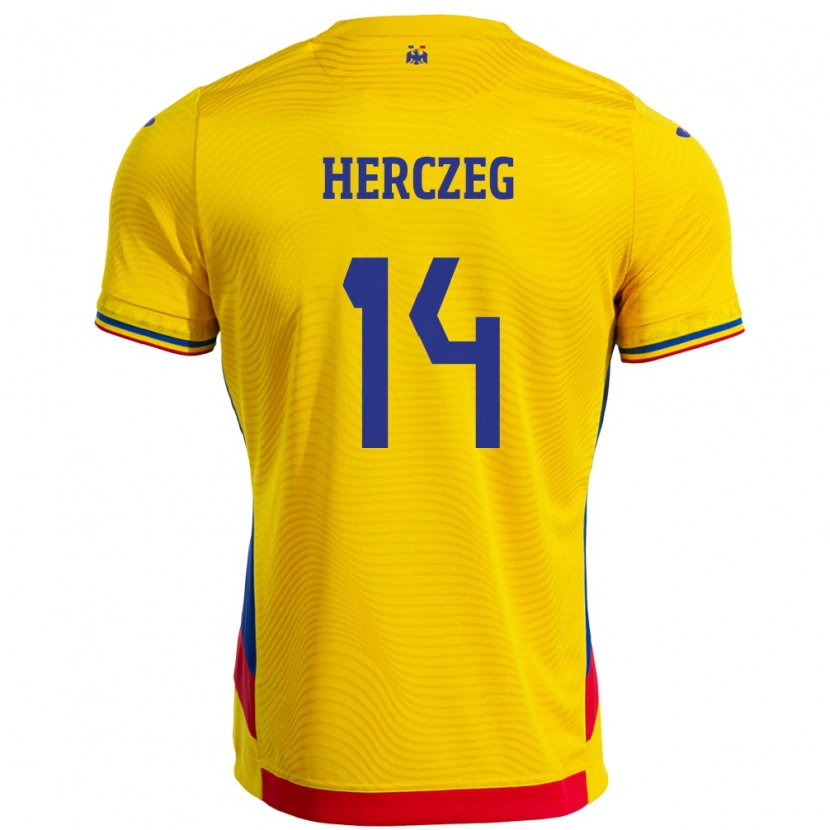 Danxen Niño Camiseta Rumania Andrea Herczeg #14 Amarillo 1ª Equipación 24-26 La Camisa
