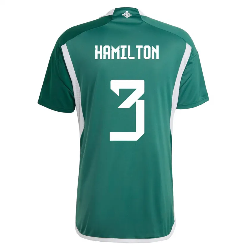 Danxen Niño Camiseta Irlanda Del Norte Brendan Hamilton #3 Verde 1ª Equipación 24-26 La Camisa