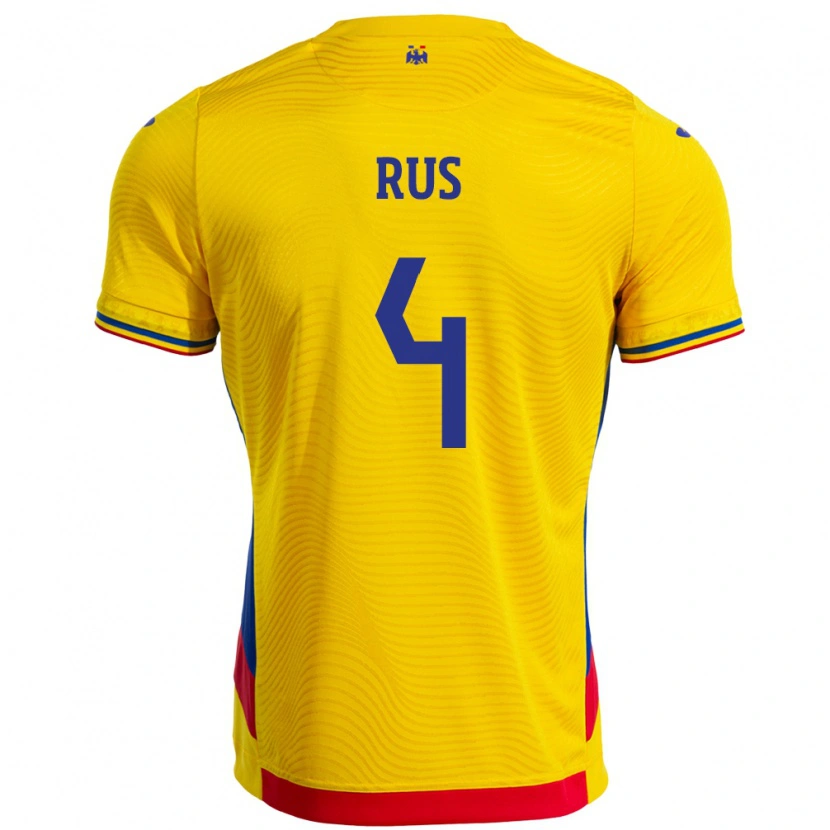 Danxen Hombre Camiseta Rumania Adrian Rus #4 Amarillo 1ª Equipación 24-26 La Camisa
