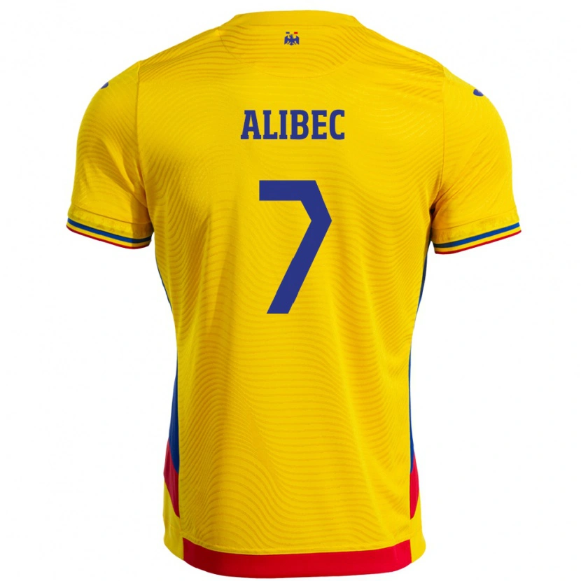 Danxen Hombre Camiseta Rumania Denis Alibec #7 Amarillo 1ª Equipación 24-26 La Camisa