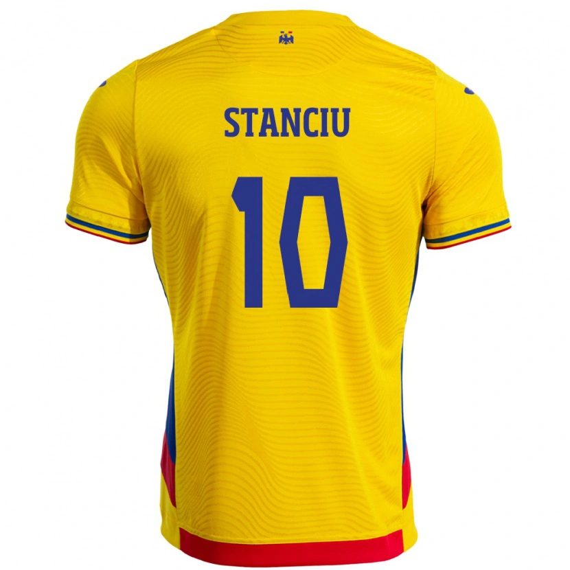 Danxen Hombre Camiseta Rumania Nicolae Stanciu #10 Amarillo 1ª Equipación 24-26 La Camisa