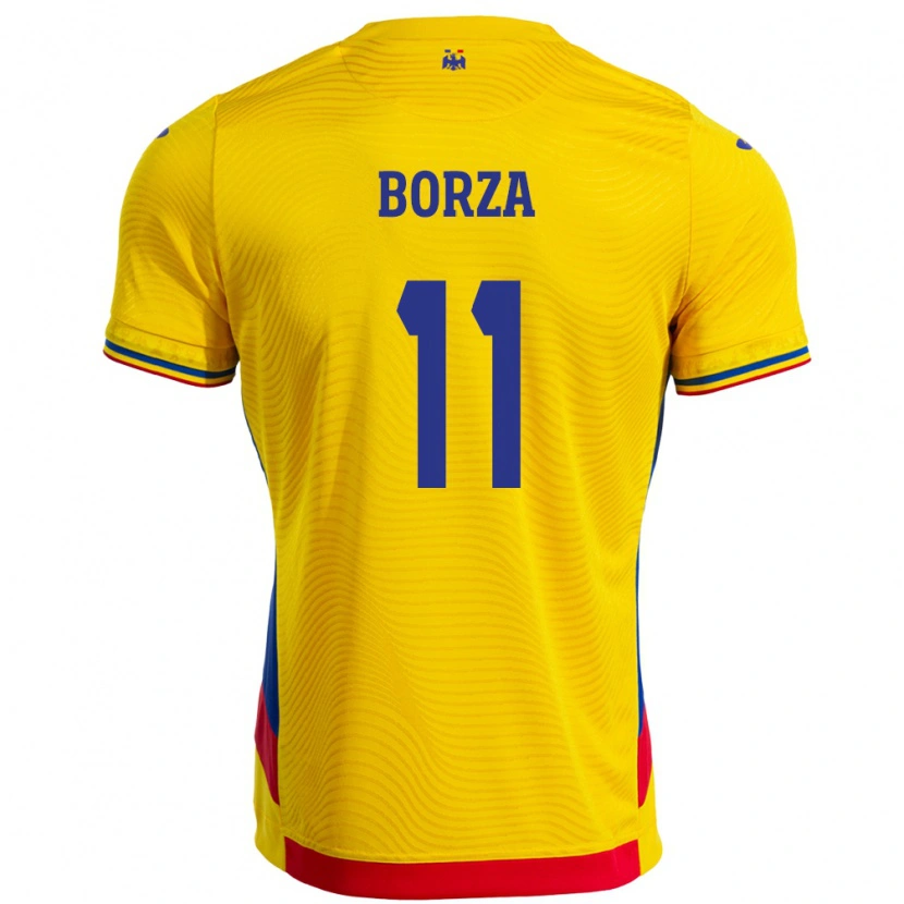 Danxen Hombre Camiseta Rumania Andrei Borza #11 Amarillo 1ª Equipación 24-26 La Camisa