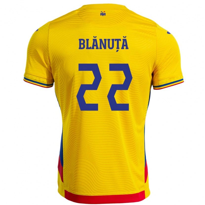 Danxen Hombre Camiseta Rumania Vladislav Blănuță #22 Amarillo 1ª Equipación 24-26 La Camisa