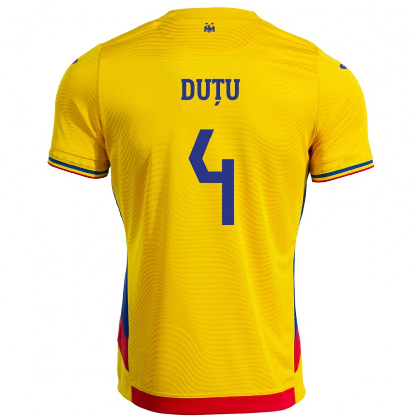 Danxen Hombre Camiseta Rumania Ștefan Duțu #4 Amarillo 1ª Equipación 24-26 La Camisa