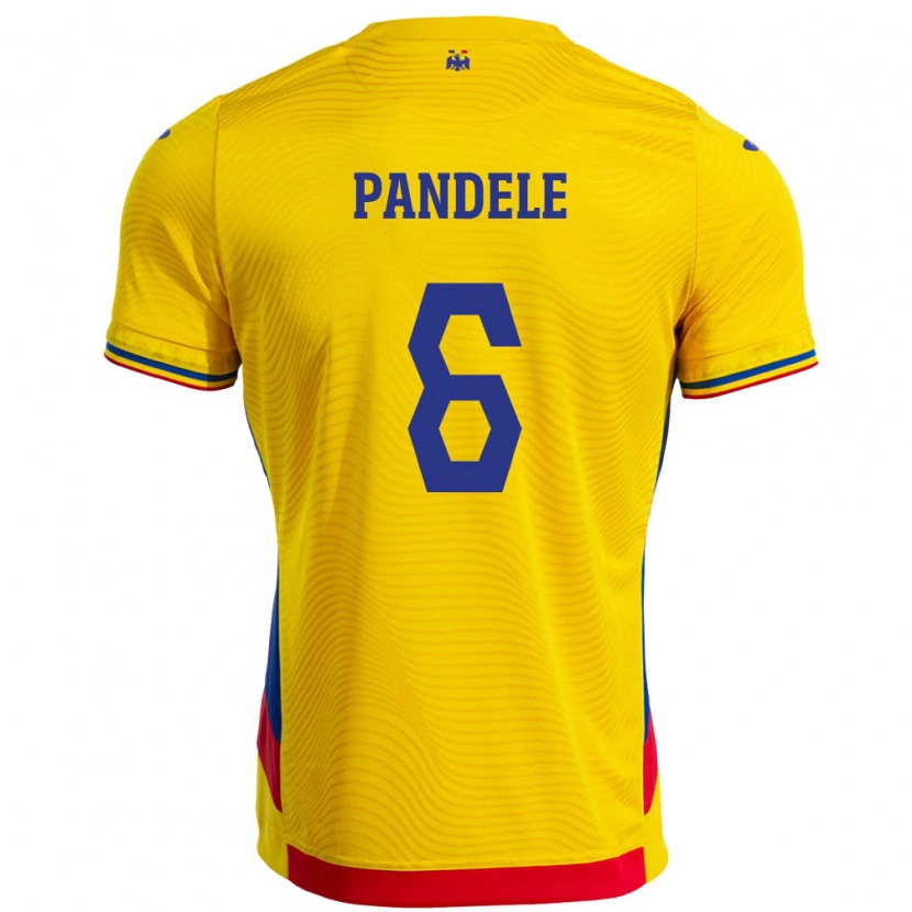 Danxen Hombre Camiseta Rumania Andrei Pandele #6 Amarillo 1ª Equipación 24-26 La Camisa