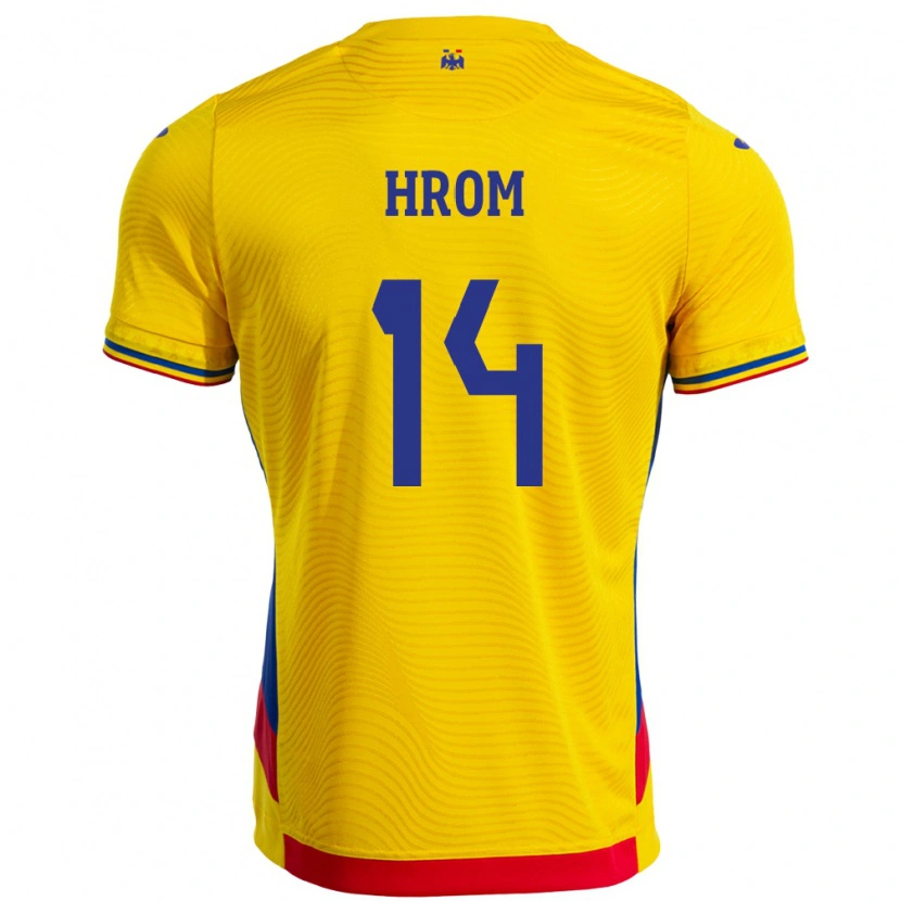 Danxen Hombre Camiseta Rumania Darian Hrom #14 Amarillo 1ª Equipación 24-26 La Camisa