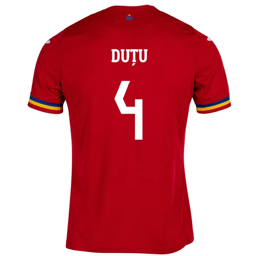Danxen Hombre Camiseta Rumania Ștefan Duțu #4 Rojo 2ª Equipación 24-26 La Camisa