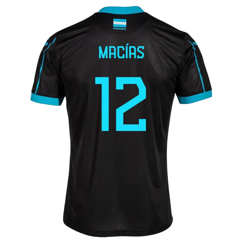 Danxen Hombre Camiseta Honduras Owen Macías #12 Negro 2ª Equipación 24-26 La Camisa