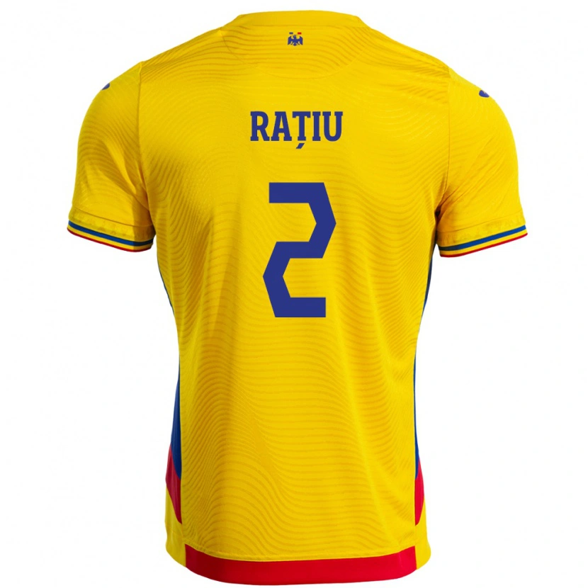 Danxen Mujer Camiseta Rumania Andrei Rațiu #2 Amarillo 1ª Equipación 24-26 La Camisa