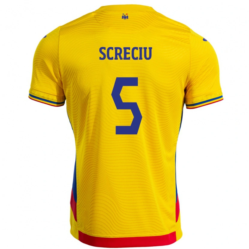 Danxen Mujer Camiseta Rumania Vladimir Screciu #5 Amarillo 1ª Equipación 24-26 La Camisa