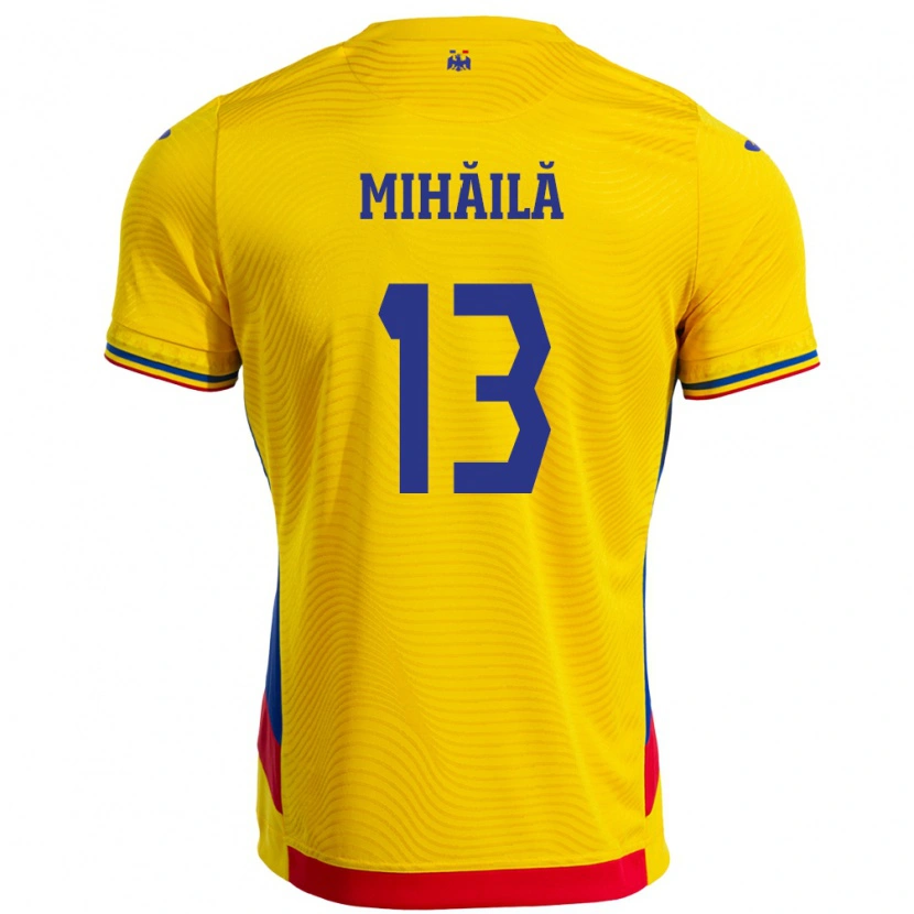 Danxen Mujer Camiseta Rumania Valentin Mihăilă #13 Amarillo 1ª Equipación 24-26 La Camisa