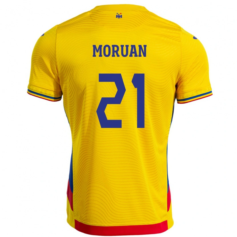 Danxen Mujer Camiseta Rumania Olimpiu Moruţan #21 Amarillo 1ª Equipación 24-26 La Camisa