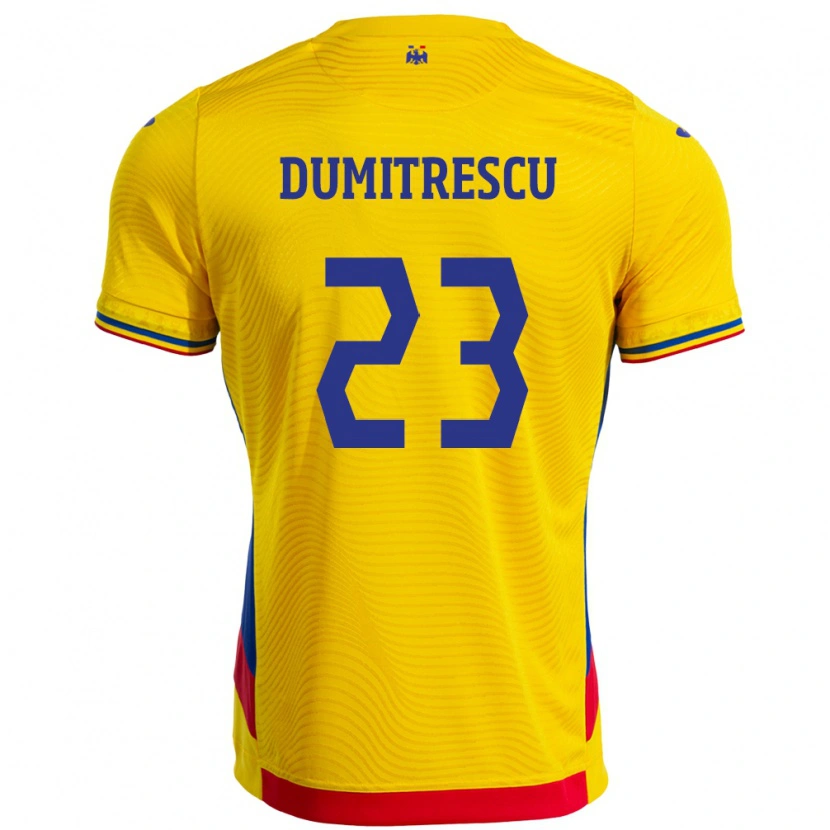 Danxen Mujer Camiseta Rumania Andres Dumitrescu #23 Amarillo 1ª Equipación 24-26 La Camisa