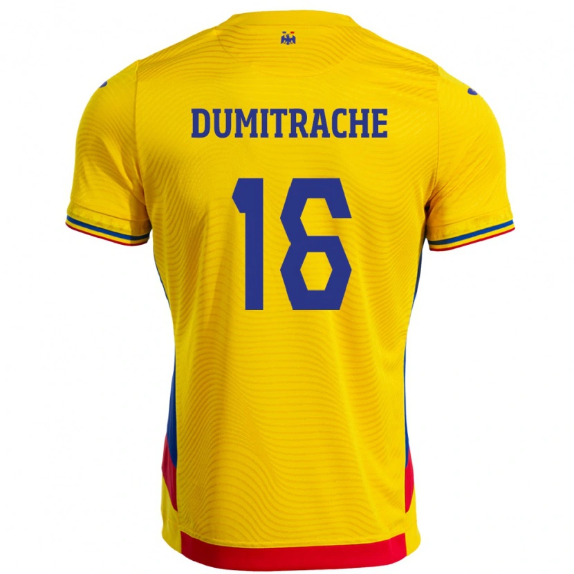 Danxen Mujer Camiseta Rumania Valentin Dumitrache #16 Amarillo 1ª Equipación 24-26 La Camisa