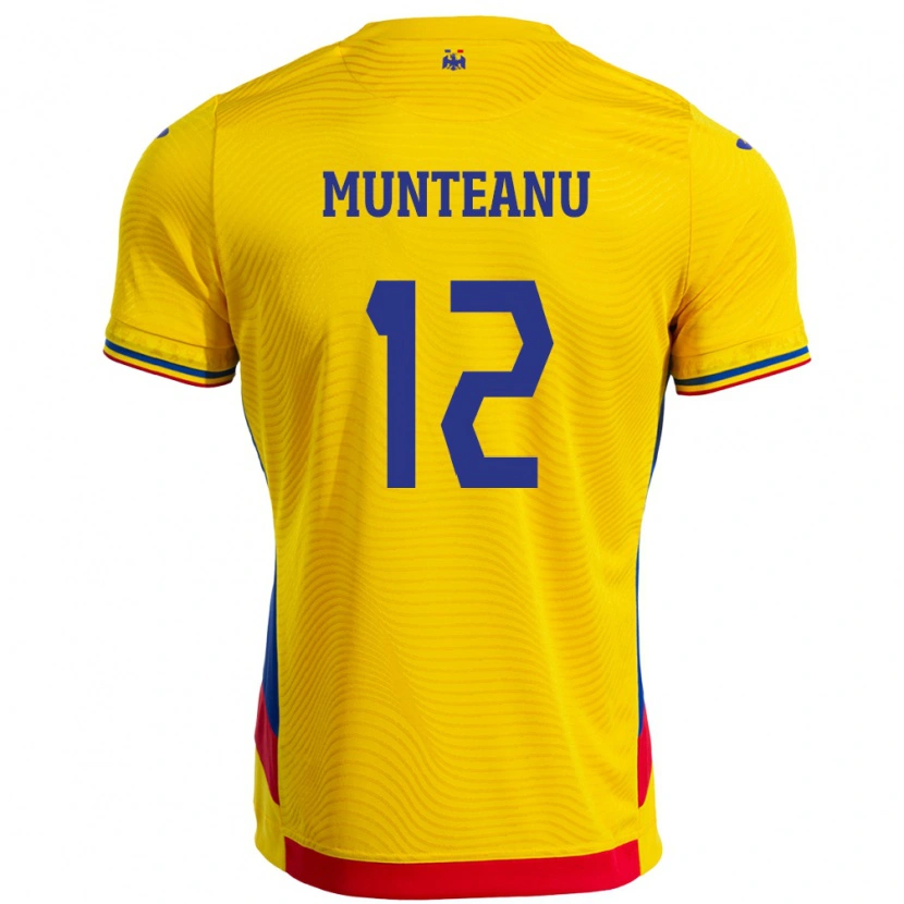 Danxen Mujer Camiseta Rumania Rafael Munteanu #12 Amarillo 1ª Equipación 24-26 La Camisa
