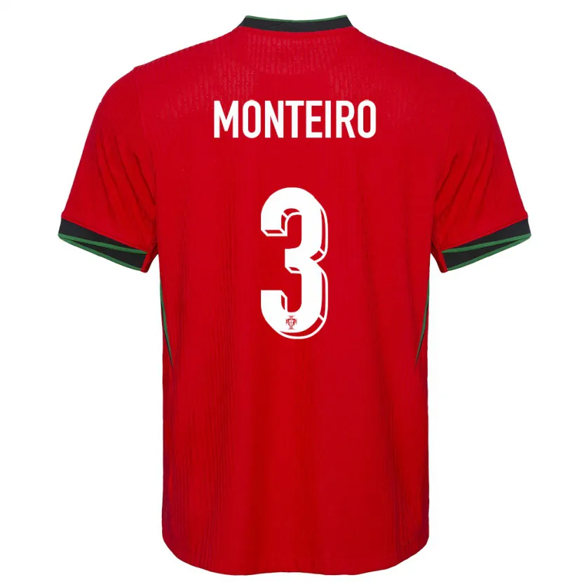 Danxen Niño Camiseta Portugal Diogo Monteiro #3 Rojo 1ª Equipación 24-26 La Camisa