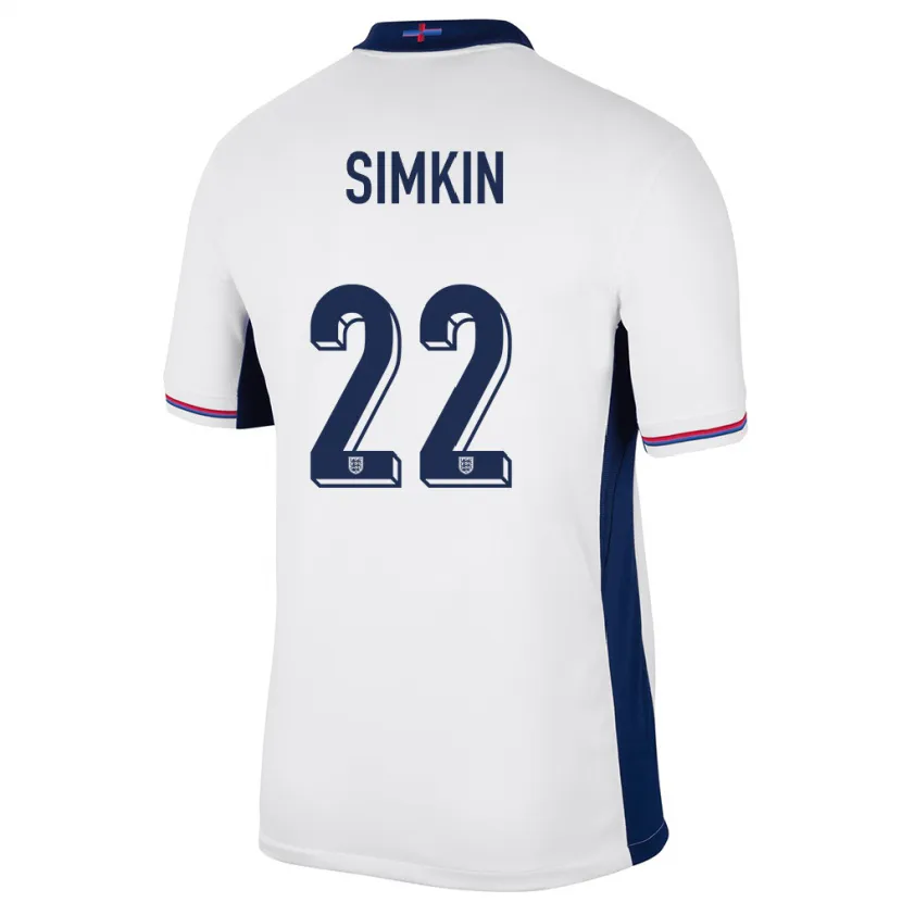 Danxen Niño Camiseta Inglaterra Tommy Simkin #22 Blanco 1ª Equipación 24-26 La Camisa