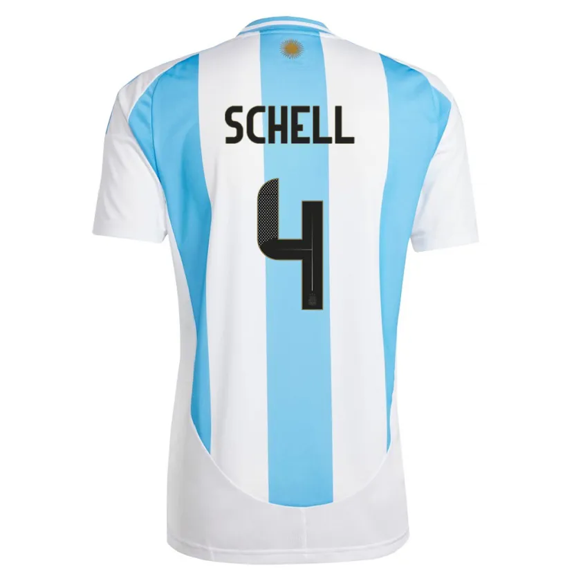 Danxen Niño Camiseta Argentina Sofia Schell #4 Blanco Azul 1ª Equipación 24-26 La Camisa