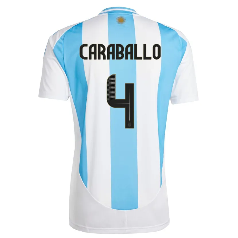 Danxen Niño Camiseta Argentina Brian Caraballo #4 Blanco Azul 1ª Equipación 24-26 La Camisa