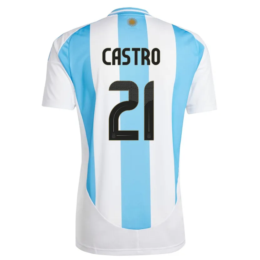 Danxen Niño Camiseta Argentina Santiago Castro #21 Blanco Azul 1ª Equipación 24-26 La Camisa