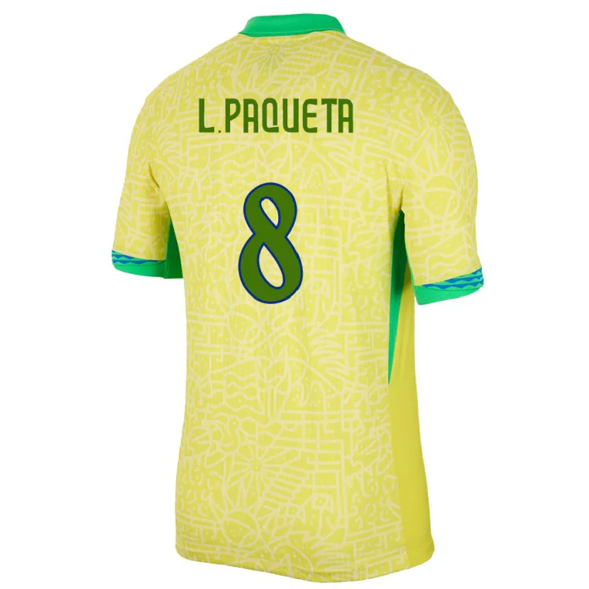 Danxen Niño Camiseta Brasil Lucas Paqueta #8 Amarillo 1ª Equipación 24-26 La Camisa