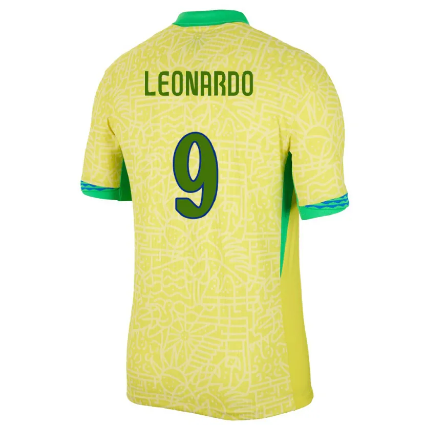 Danxen Niño Camiseta Brasil Marcos Leonardo #9 Amarillo 1ª Equipación 24-26 La Camisa