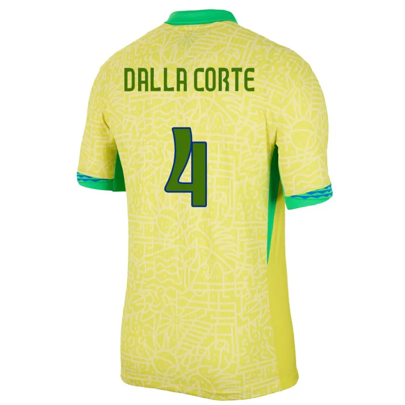 Danxen Niño Camiseta Brasil Joao Dalla Corte #4 Amarillo 1ª Equipación 24-26 La Camisa