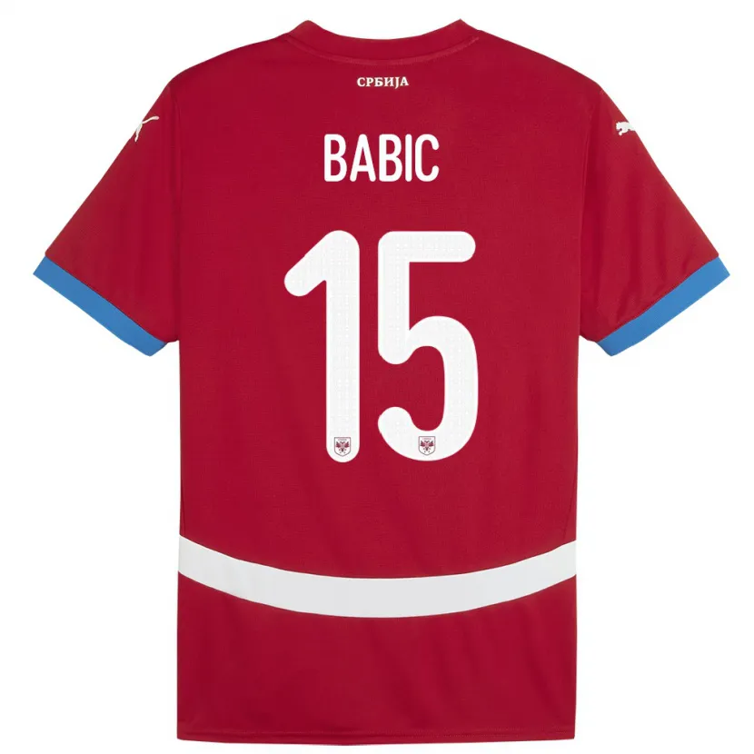 Danxen Niño Camiseta Serbia Srdjan Babic #15 Rojo 1ª Equipación 24-26 La Camisa