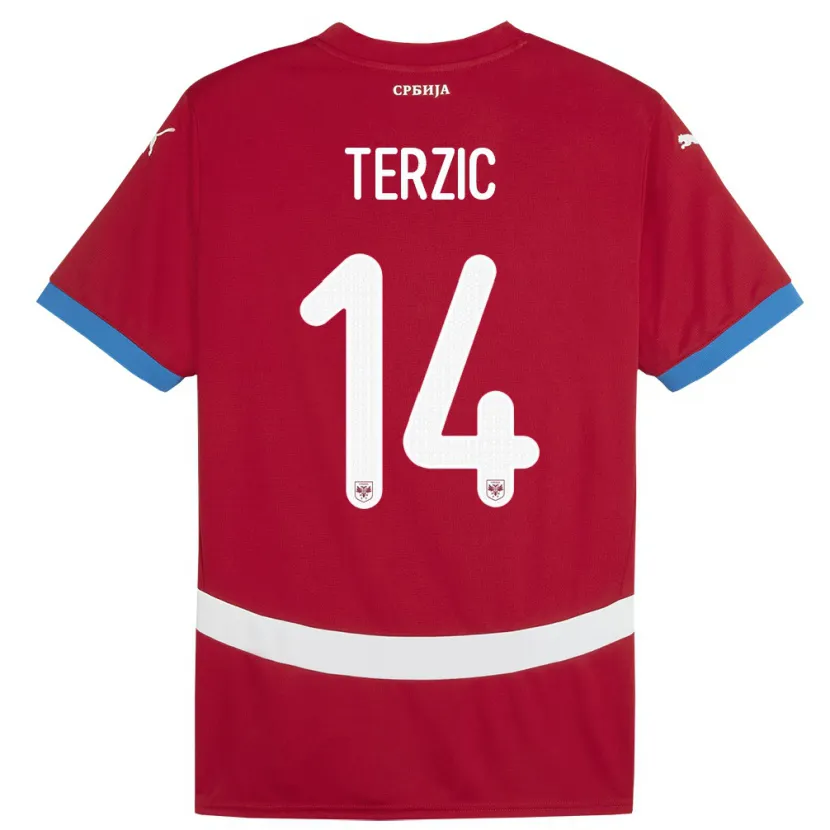 Danxen Niño Camiseta Serbia Aleksa Terzic #14 Rojo 1ª Equipación 24-26 La Camisa