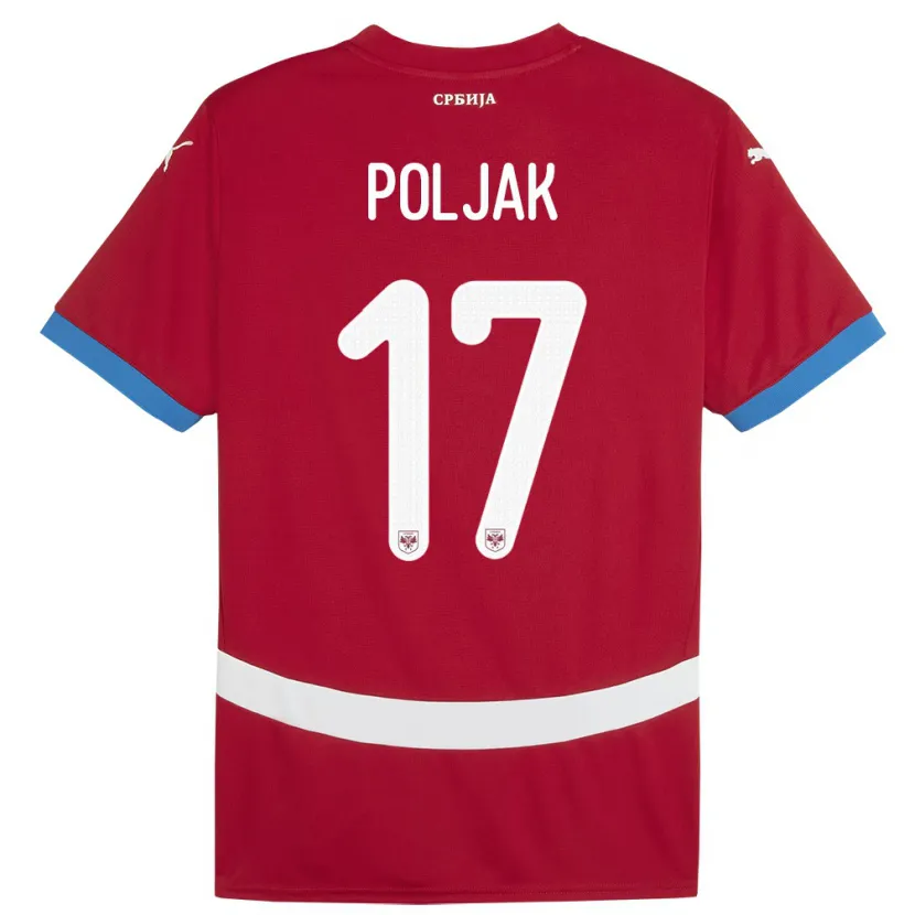 Danxen Niño Camiseta Serbia Allegra Poljak #17 Rojo 1ª Equipación 24-26 La Camisa