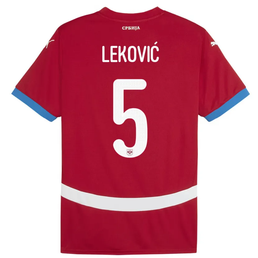 Danxen Niño Camiseta Serbia Stefan Lekovic #5 Rojo 1ª Equipación 24-26 La Camisa