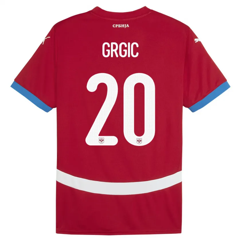 Danxen Niño Camiseta Serbia Dario Grgic #20 Rojo 1ª Equipación 24-26 La Camisa