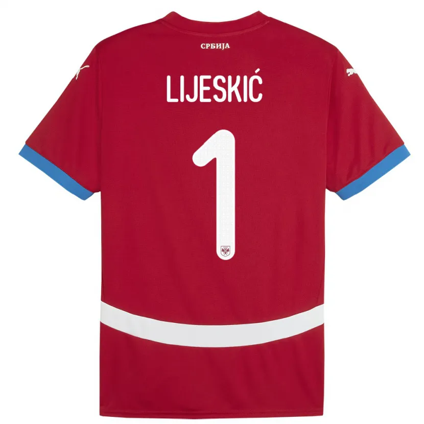 Danxen Niño Camiseta Serbia Luka Lijeskic #1 Rojo 1ª Equipación 24-26 La Camisa