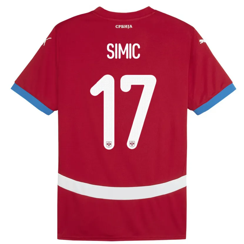 Danxen Niño Camiseta Serbia Jan Carlo Simic #17 Rojo 1ª Equipación 24-26 La Camisa