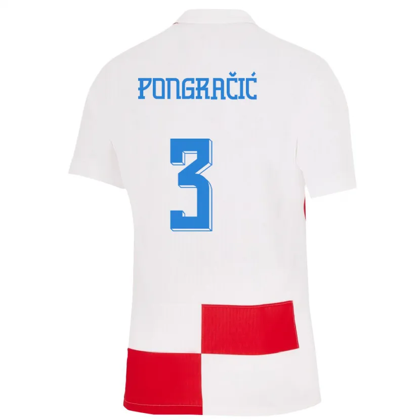 Danxen Niño Camiseta Croacia Marin Pongracic #3 Blanco Rojo 1ª Equipación 24-26 La Camisa